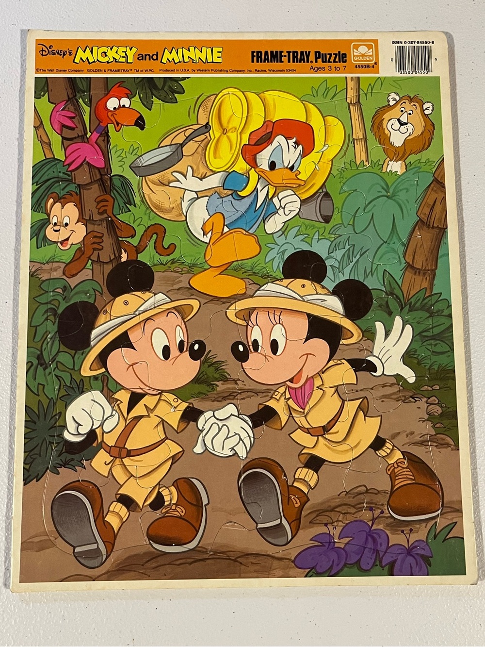 Vintage 80s Disney Mickey & Minnie Jungle Safari Frame Tray Puzzle